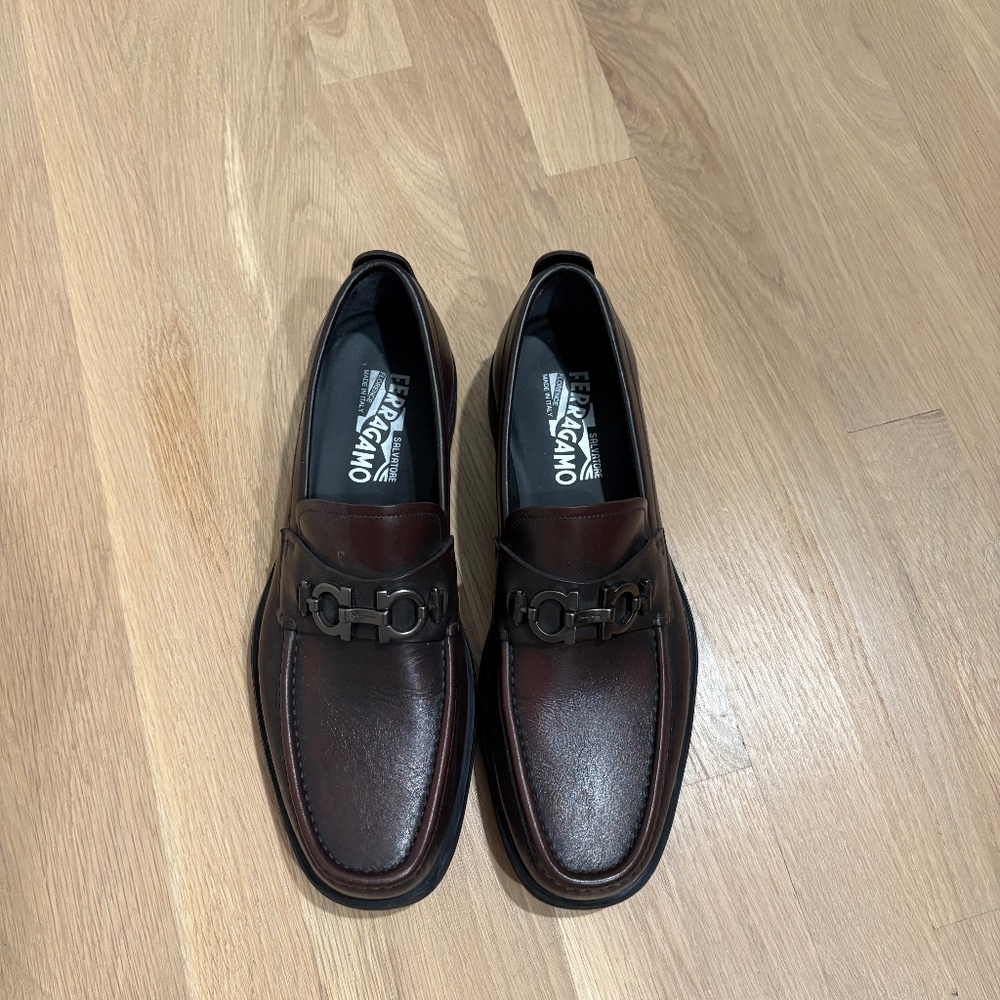 Men’s Ferragamo Brown Leather Lugsole Loafers.